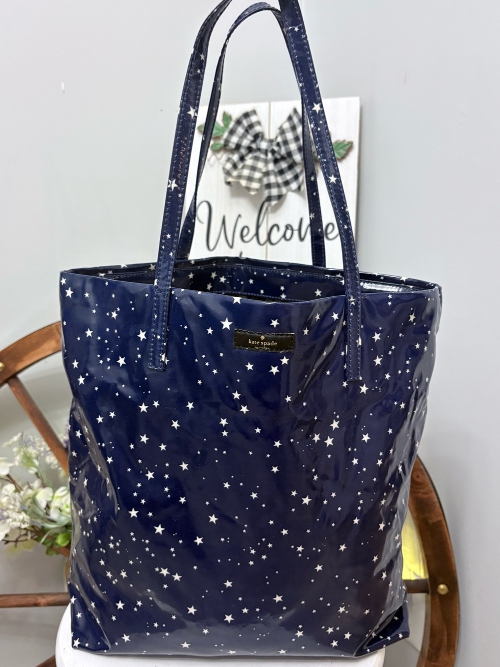 ♠️ KATE SPADE “RETIRED” Navy Starry Night Bon Shopper Patent Daycation bag